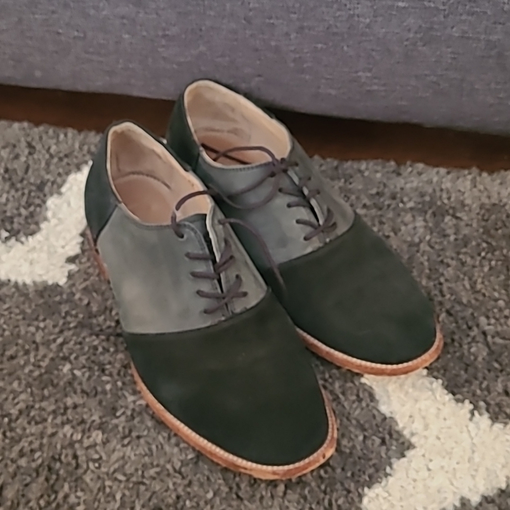 Heutchy two tone gray black leather and suede oxford shoes sz 7.5